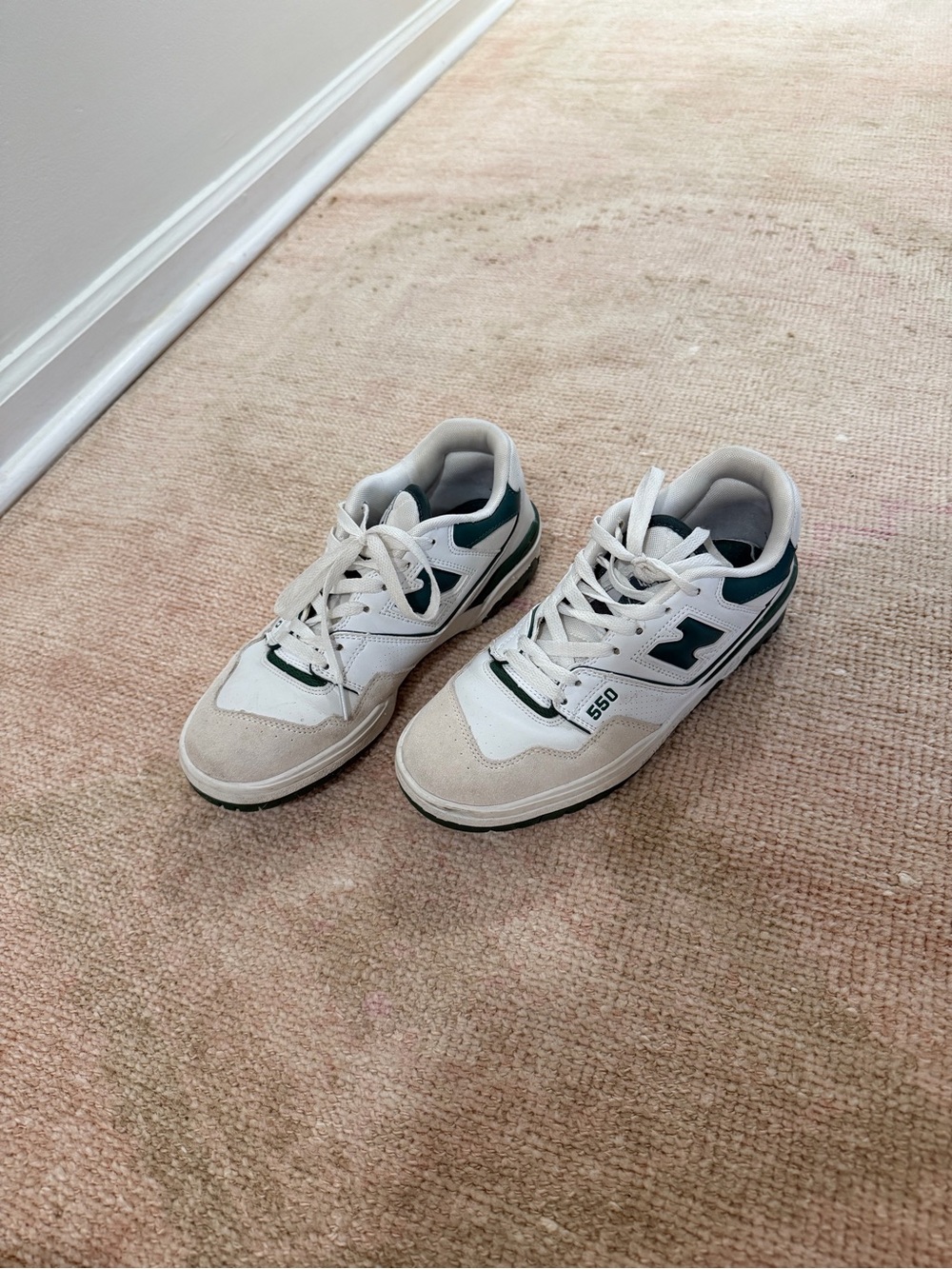 New Balance 550 White and Green Low-Top Sneakers